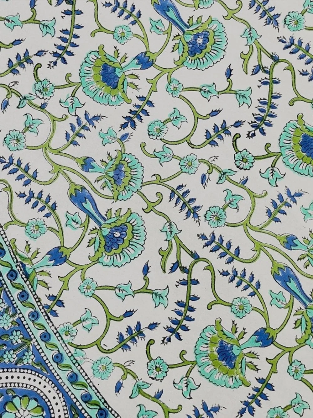 INDIA ARTS NEW Hand Block Print round Tablecloth  72” 100% Cotton Blue Green